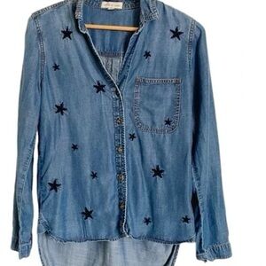 Blue Denim Shirt with Star Embroidery